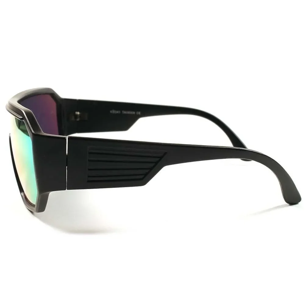 Retro Futuristic Sci-Fi Party Costume Red Mirrored Lens Black Wrap Sun Glasses